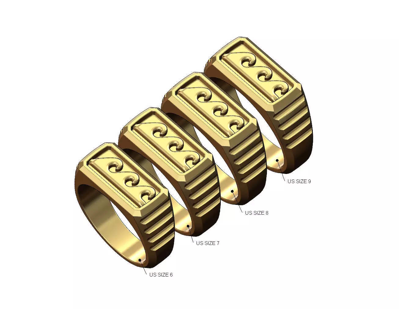 Watch link wave pattern rectangular signet US sizes 6to9 3D print model