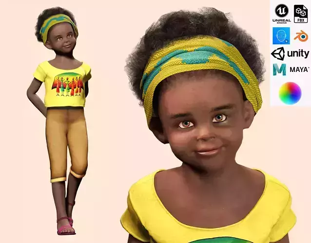 Kimani-Realistic African girl Low-poly 3D model