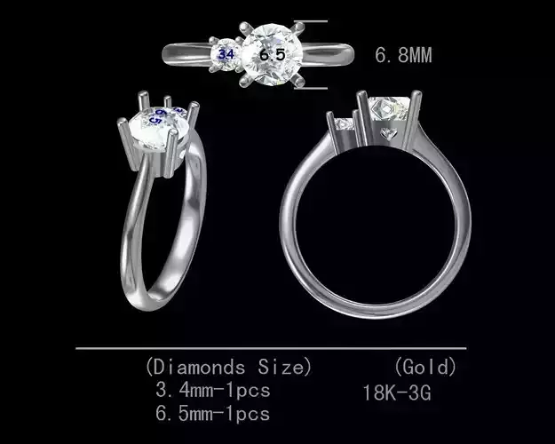 Round Diamond Two Stone Engagement Ring 