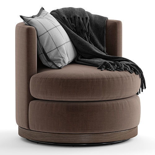 Potterybarn Balboa Upholstered Swivel Armchair with Wood Base 3D model 4