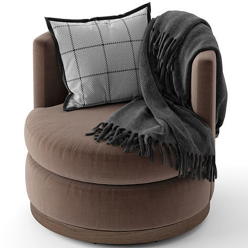 Potterybarn Balboa Upholstered Swivel Armchair with Wood Base 3D model 2