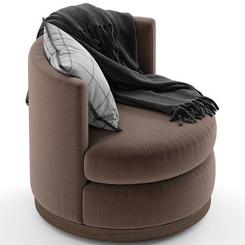 Potterybarn Balboa Upholstered Swivel Armchair with Wood Base 3D model 3