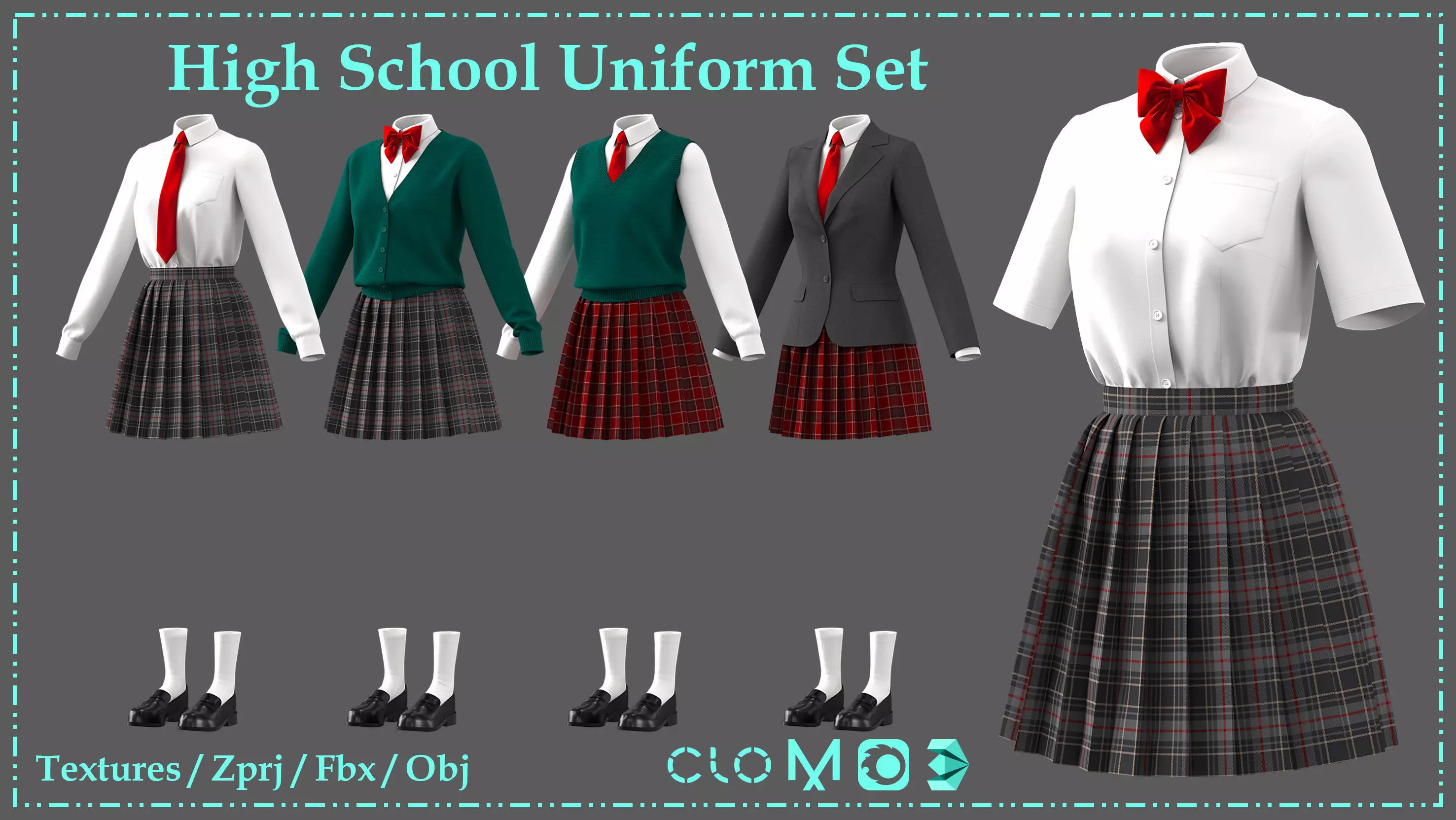 High School Uniform Set for Girls 3D model