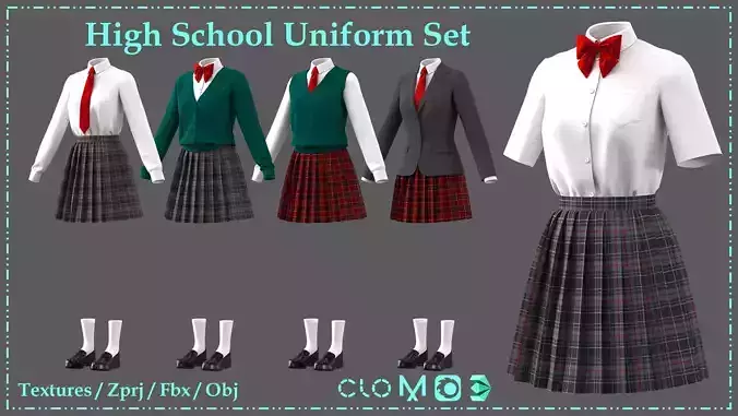 High School Uniform Set for Girls 3D model