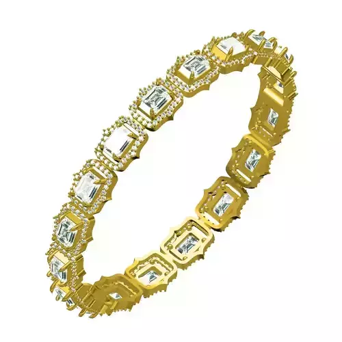 Emerald and Round Diamond Tennis Bracelet