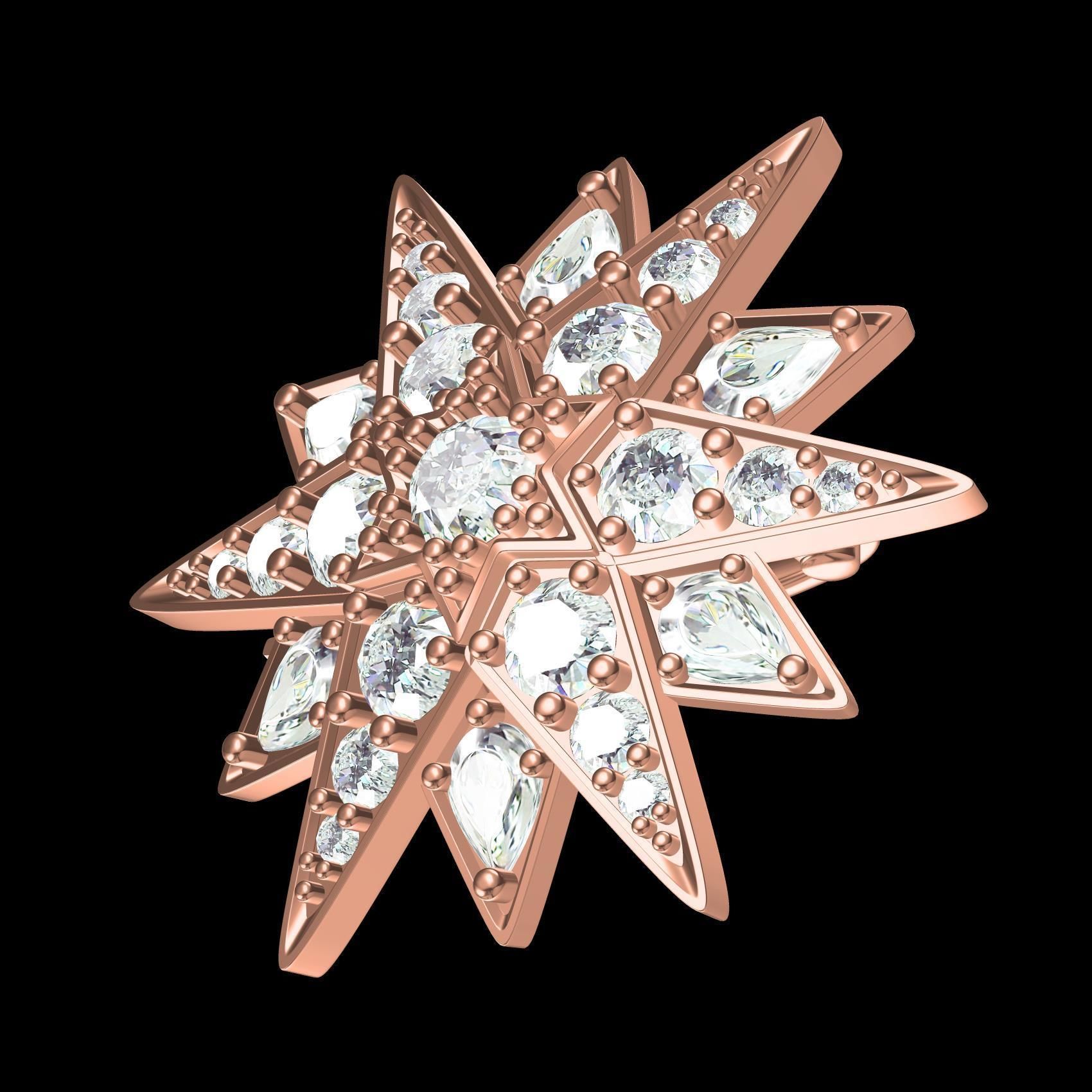 Antique Diamond Star Brooch 3D print model_9