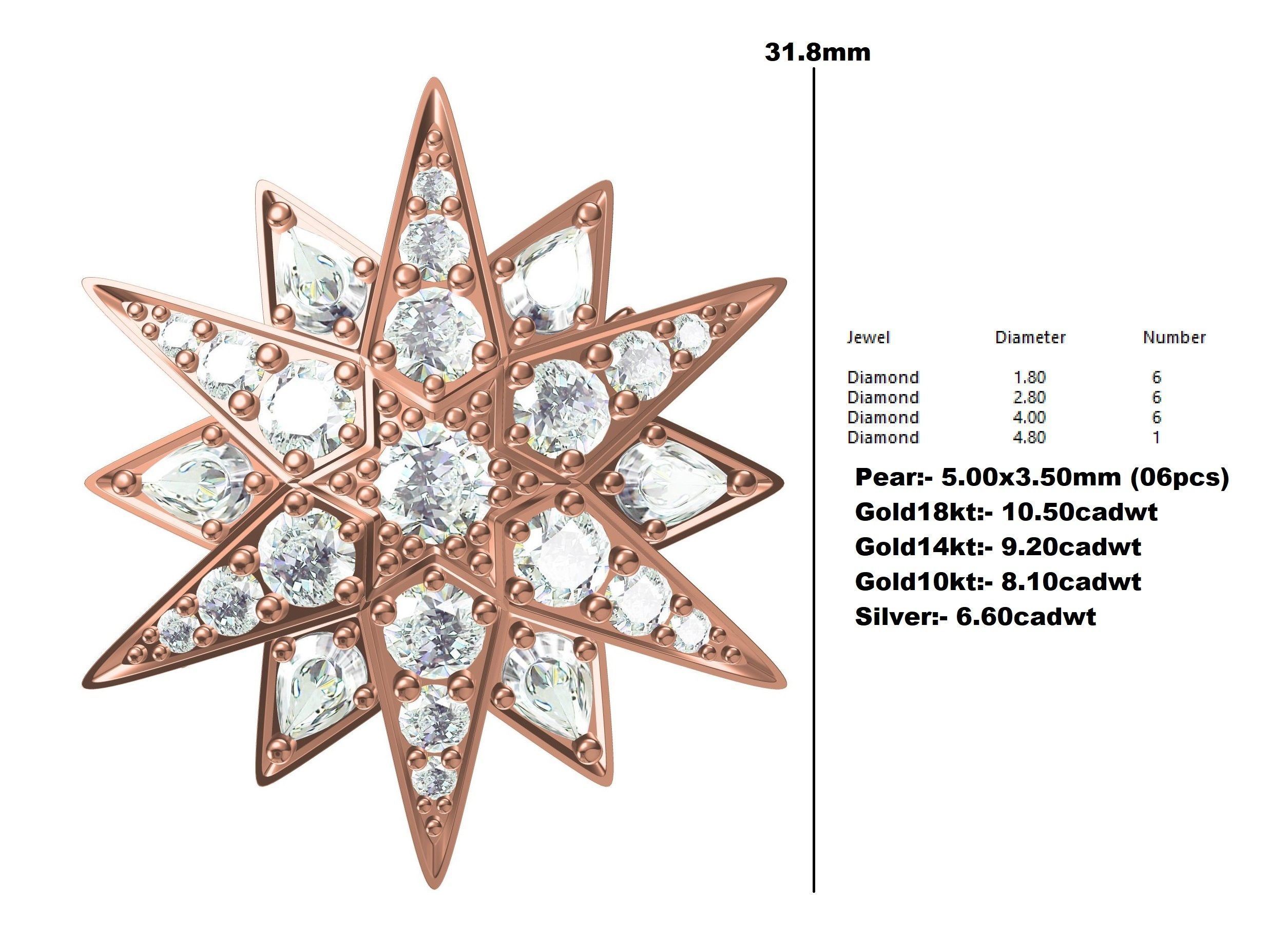 Antique Diamond Star Brooch 3D print model_12