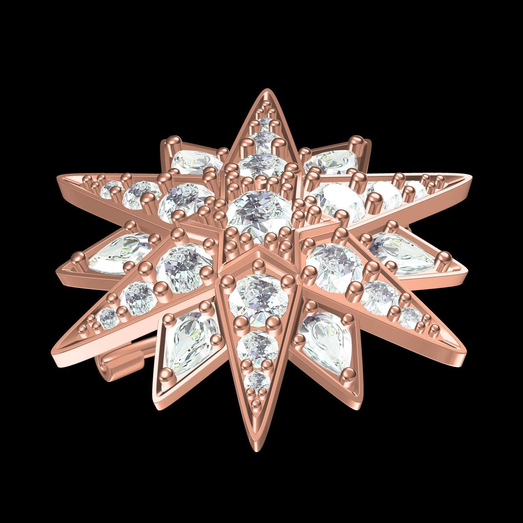 Antique Diamond Star Brooch 3D print model_8