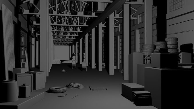 Factory Interior Low-poly 3D model