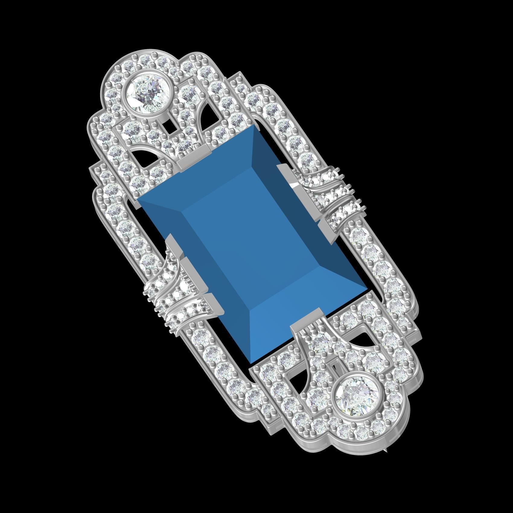 Antique Art Deco Diamond Brooch 3D print model_9