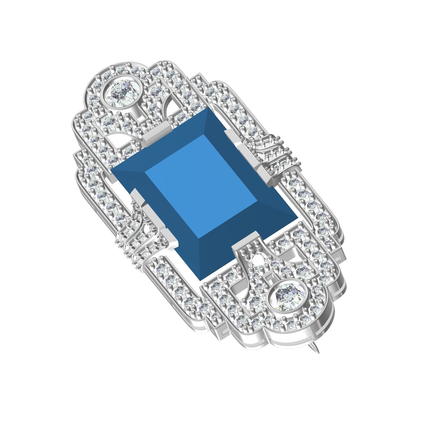 Antique Art Deco Diamond Brooch 3D print model_1