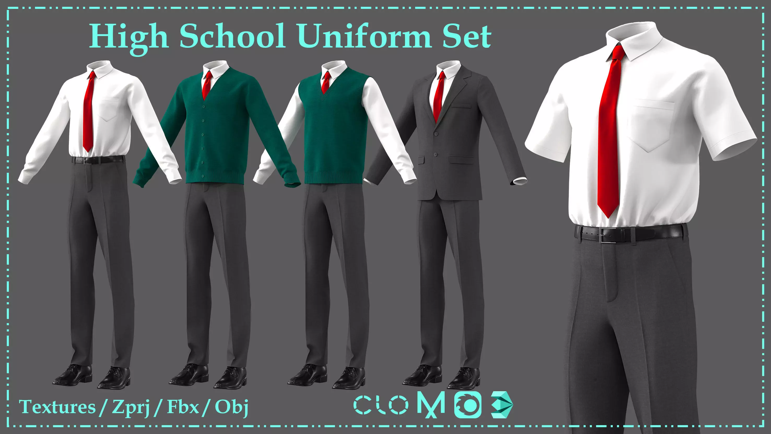 High School Uniform Set for Boys 3D model