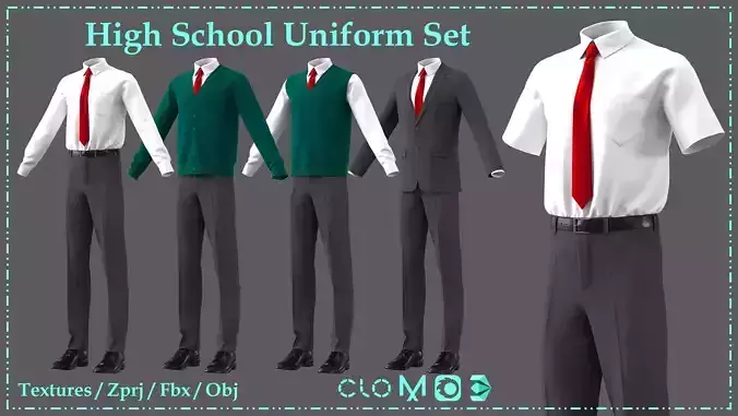 High School Uniform Set for Boys 3D model