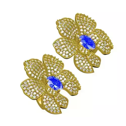 Oval Stone Diamond Flower Earring