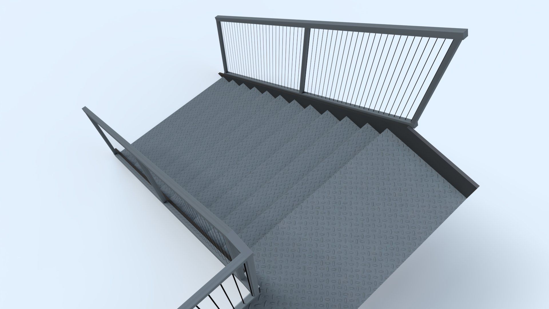 External Steel Staircase with Landing Low-poly 3D model_3
