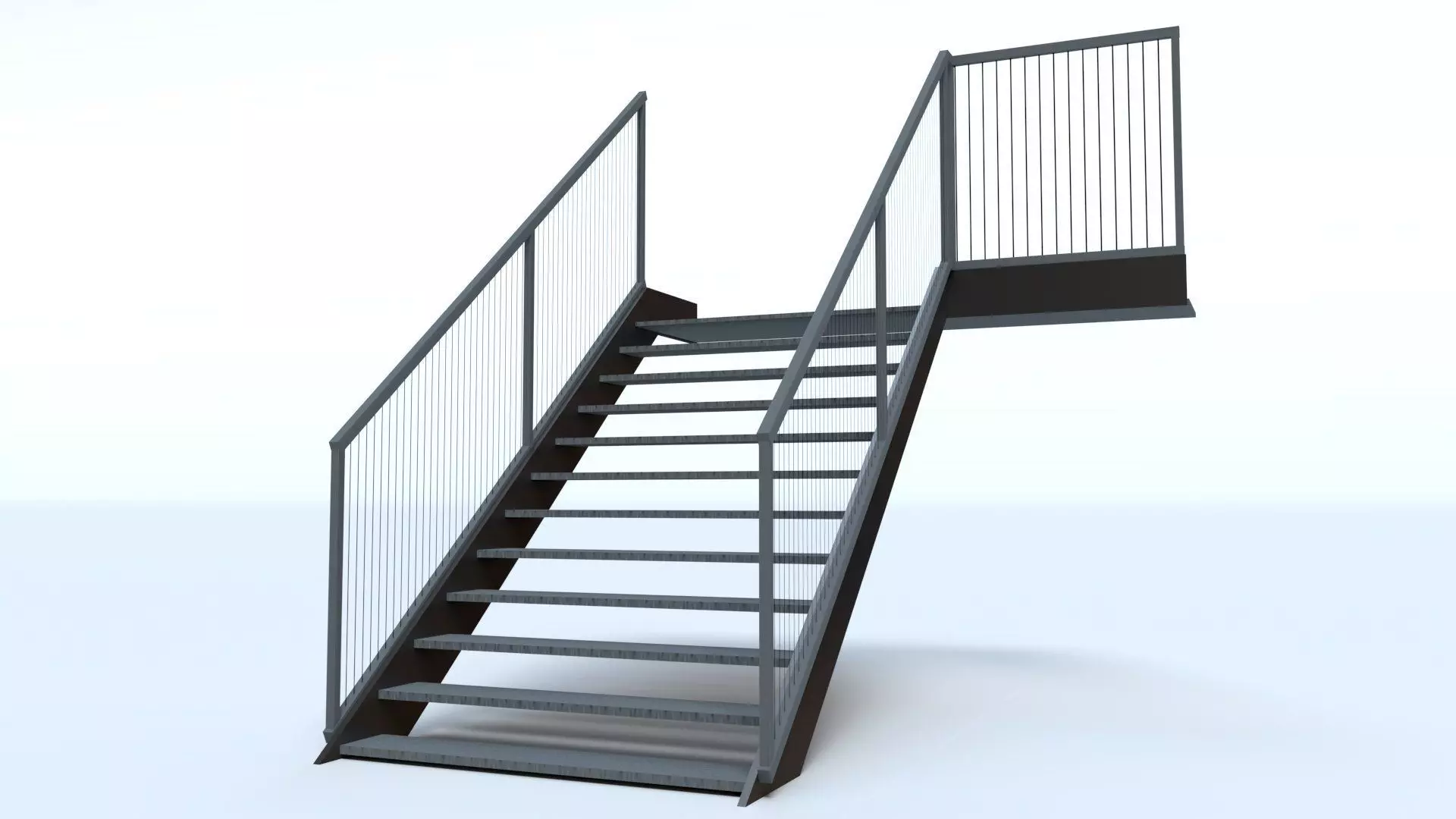 External Steel Staircase with Landing Low-poly 3D model_0
