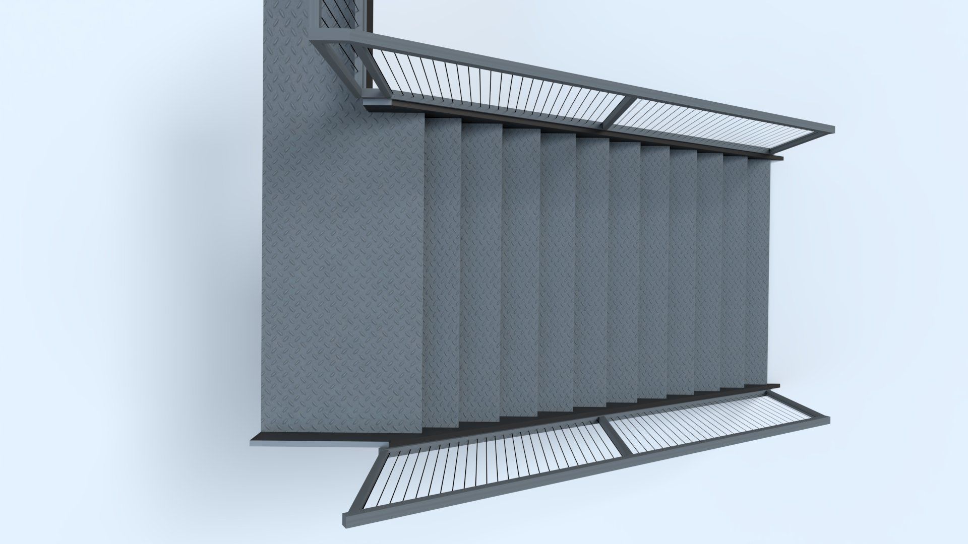 External Steel Staircase with Landing Low-poly 3D model_4