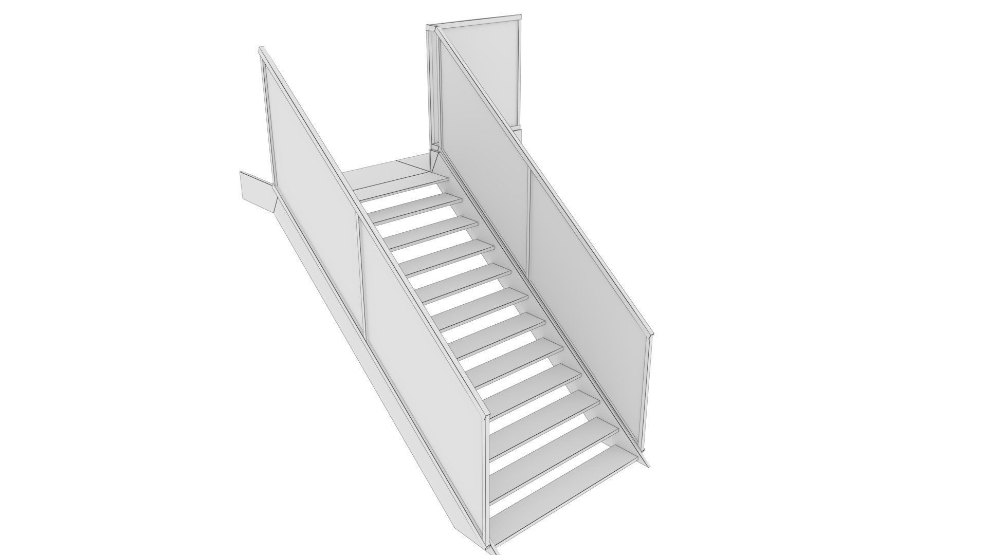 External Steel Staircase with Landing Low-poly 3D model_7