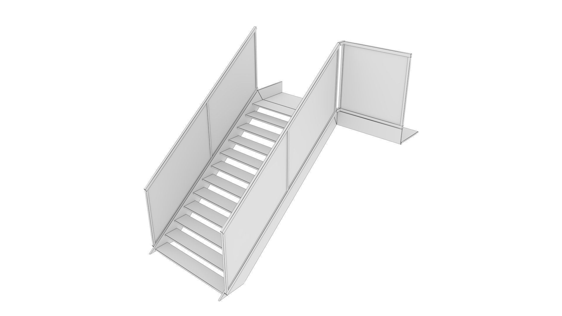 External Steel Staircase with Landing Low-poly 3D model_16