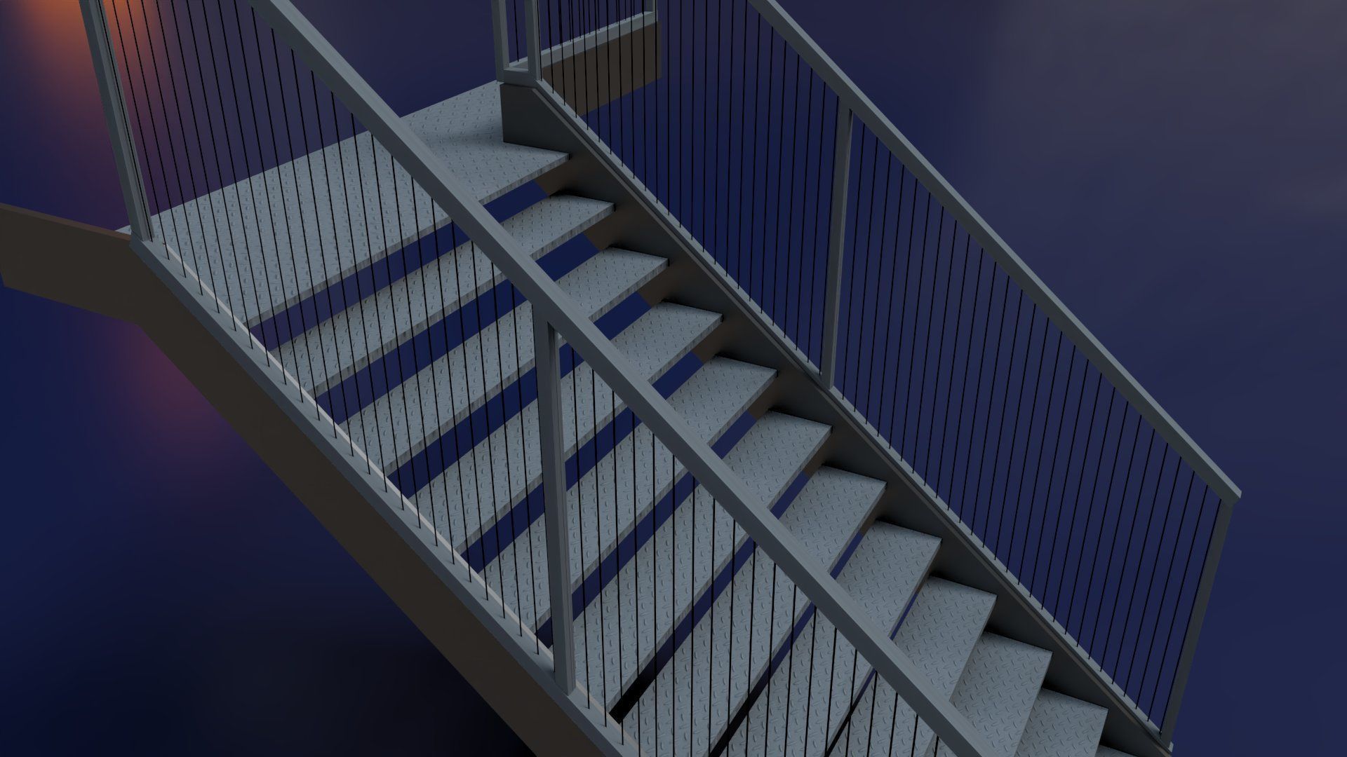External Steel Staircase with Landing Low-poly 3D model_12