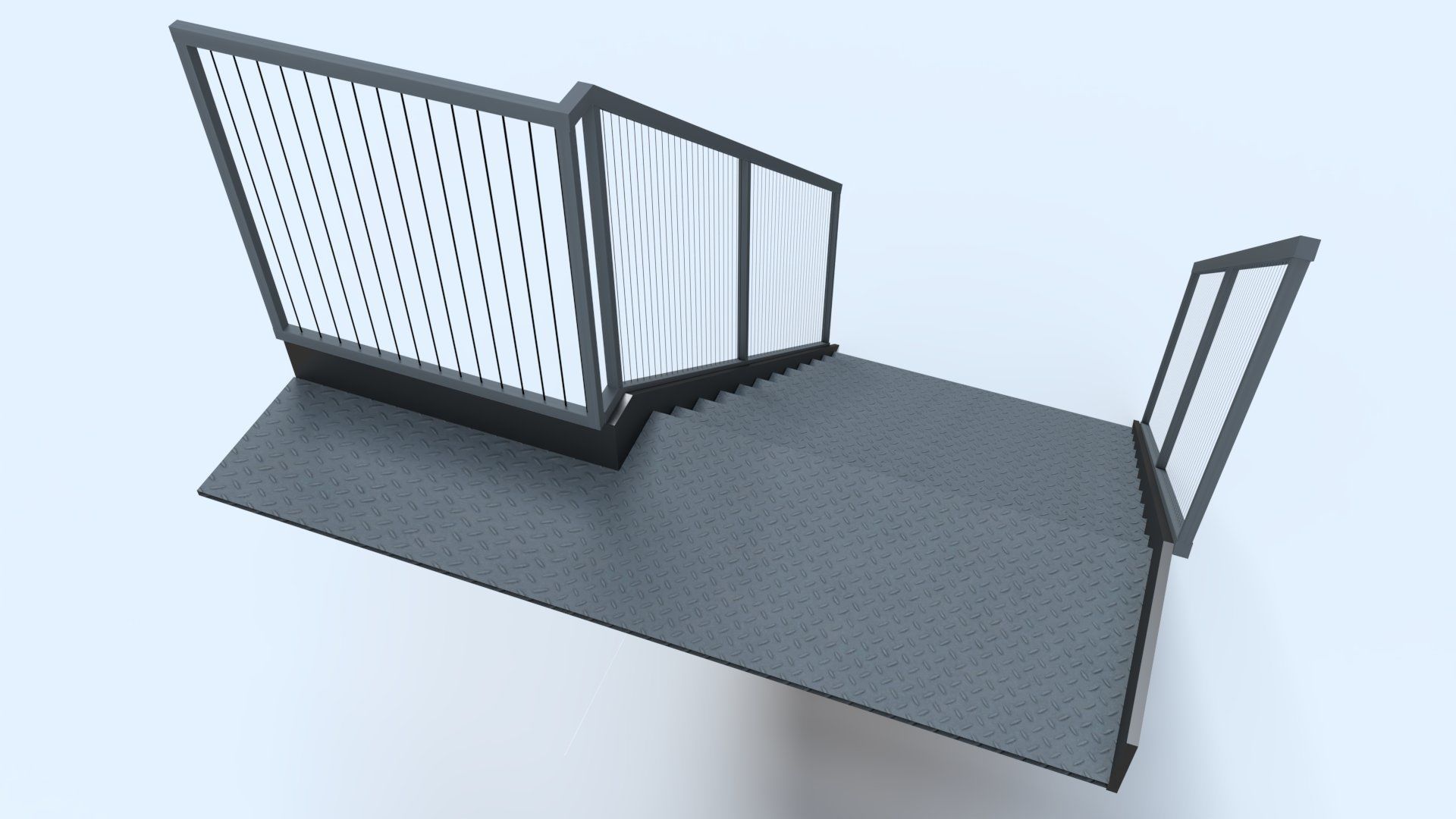 External Steel Staircase with Landing Low-poly 3D model_5