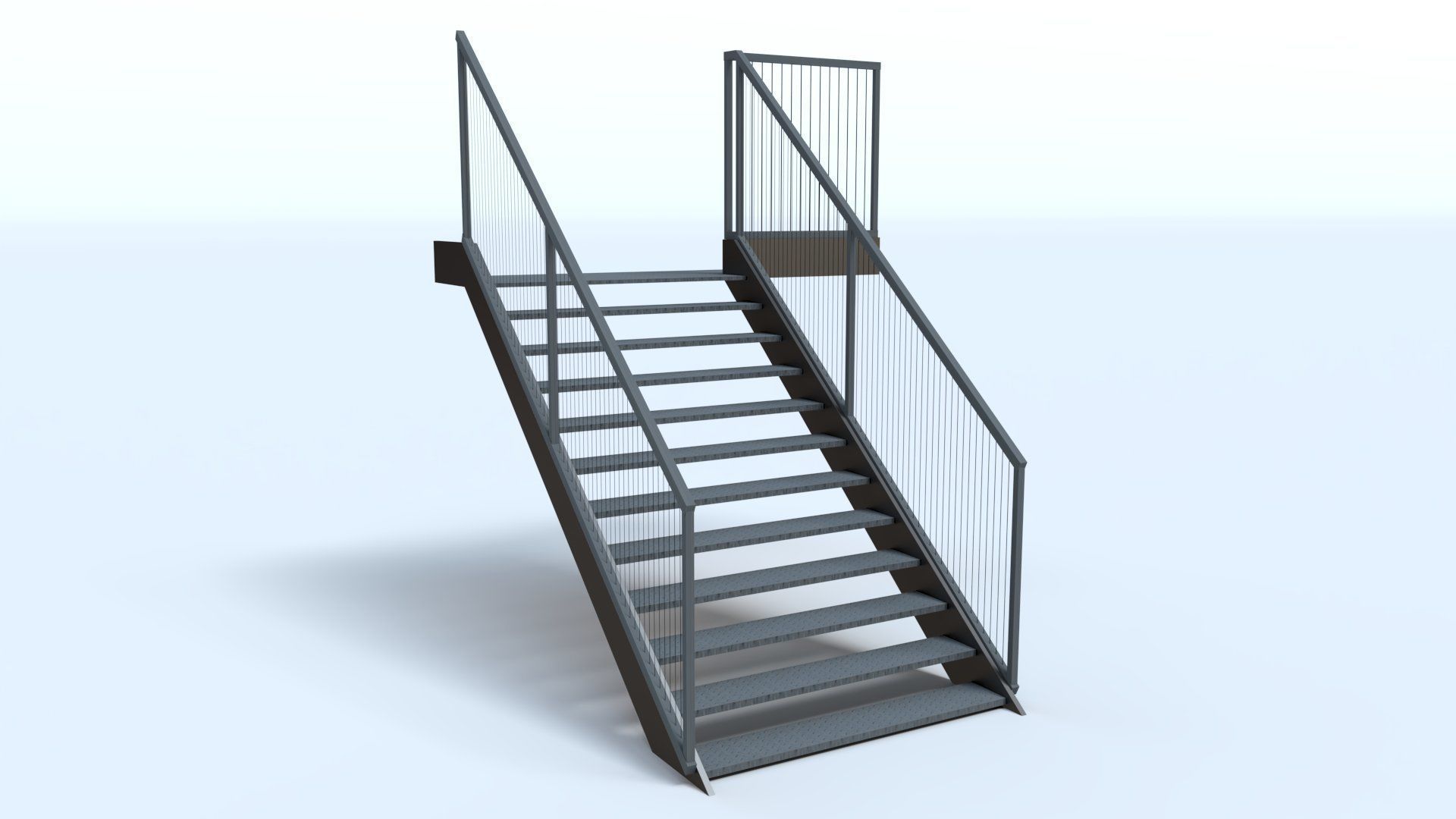 External Steel Staircase with Landing Low-poly 3D model_1