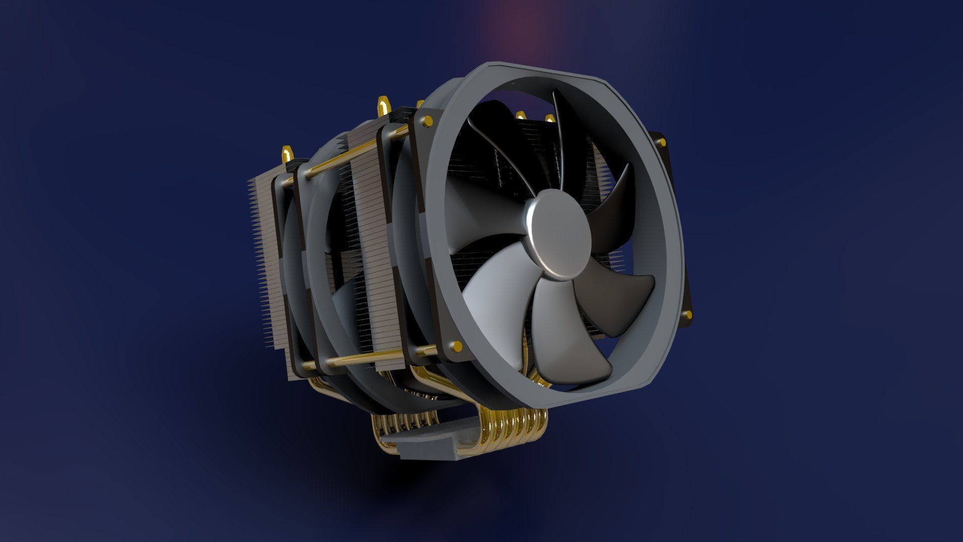 Dual Fan CPU Cooler - Noctua design Low-poly 3D model_10