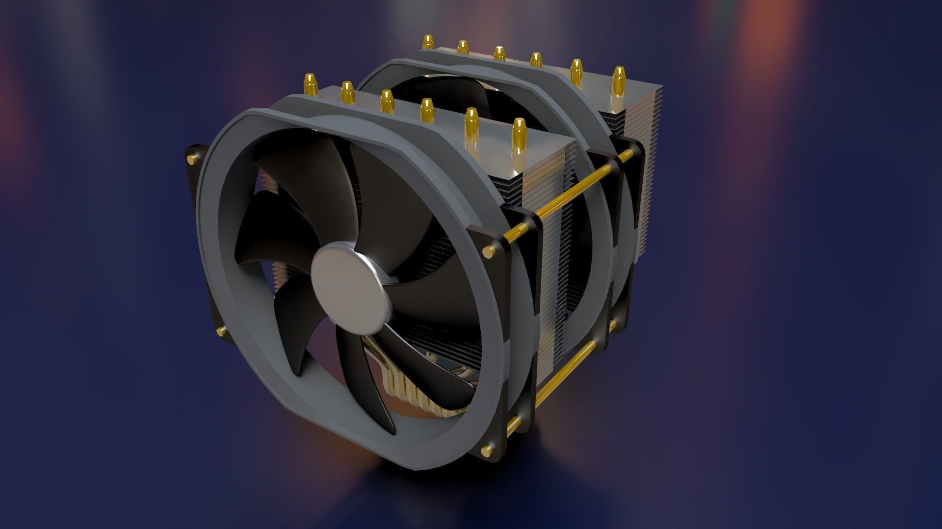Dual Fan CPU Cooler - Noctua design Low-poly 3D model_9