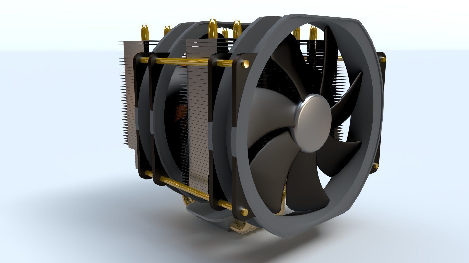 Dual Fan CPU Cooler - Noctua design Low-poly 3D model_8