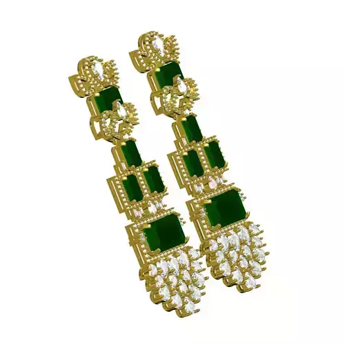 Radiant and Pear Diamond Long Dangle Earring