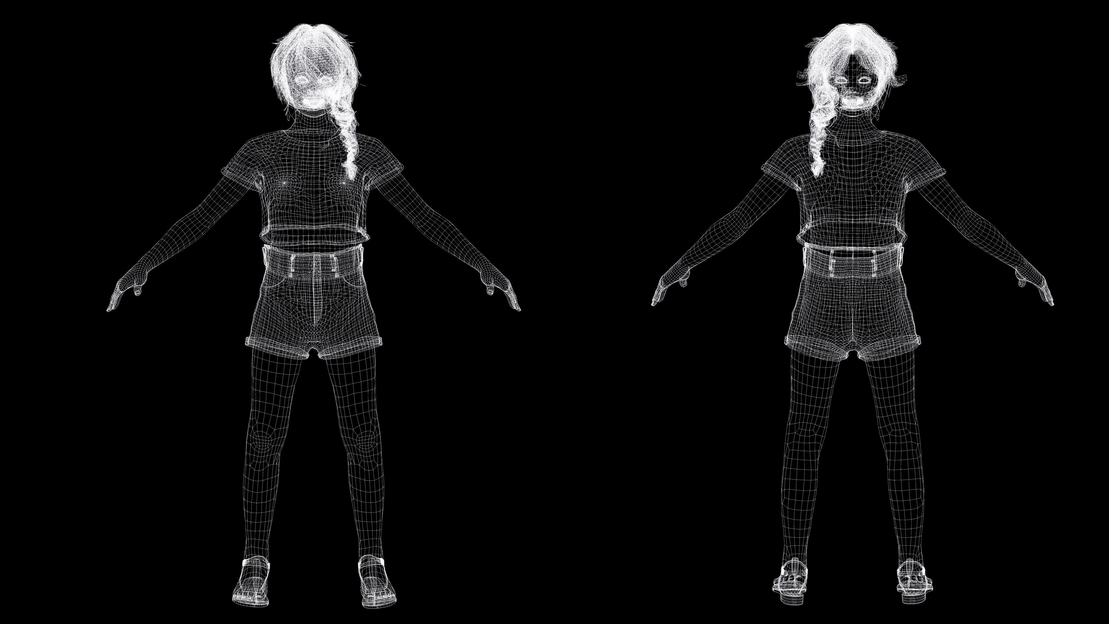 Merry-realistic sweet girl Low-poly 3D model_13