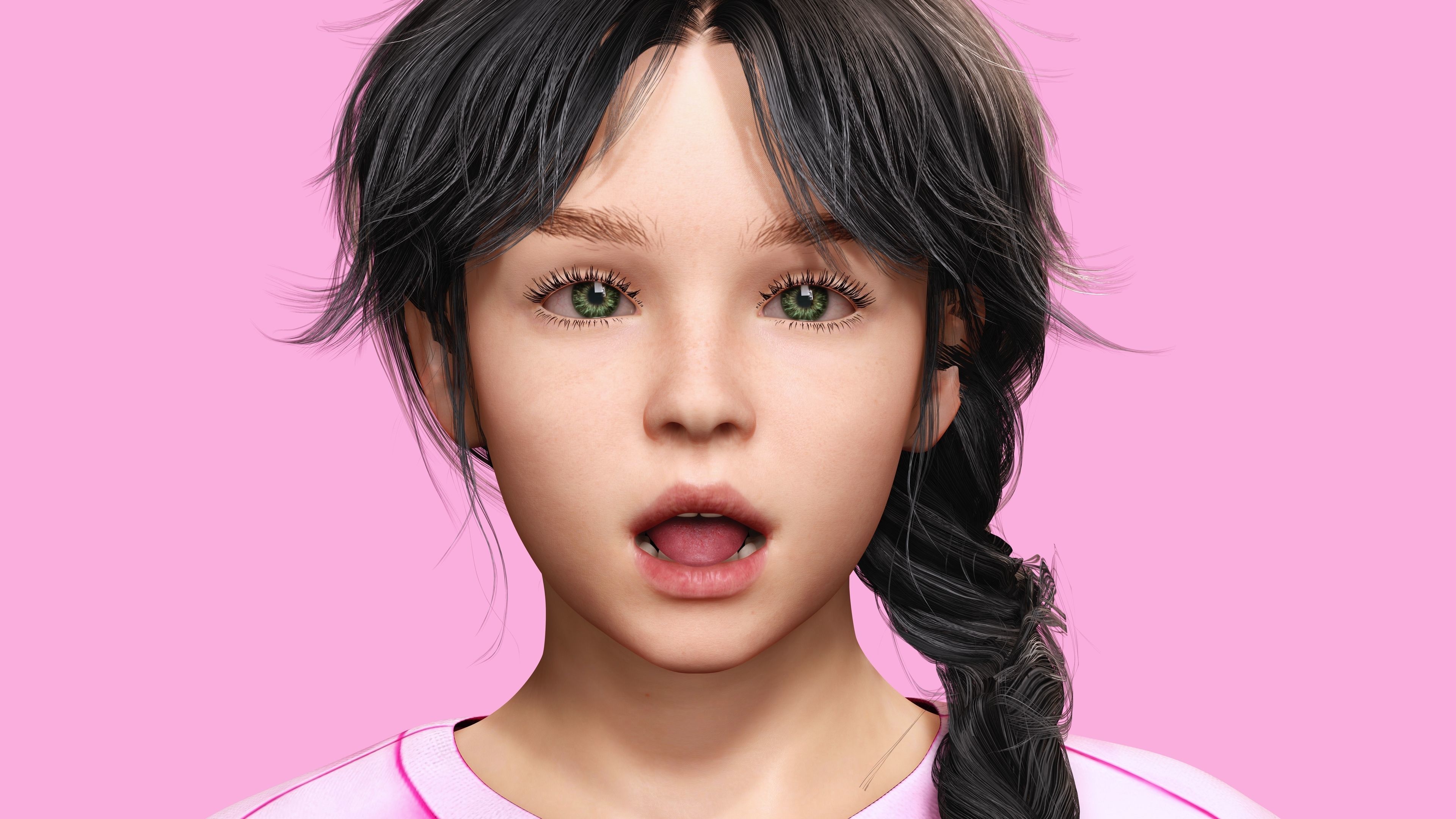 Merry-realistic sweet girl Low-poly 3D model_10