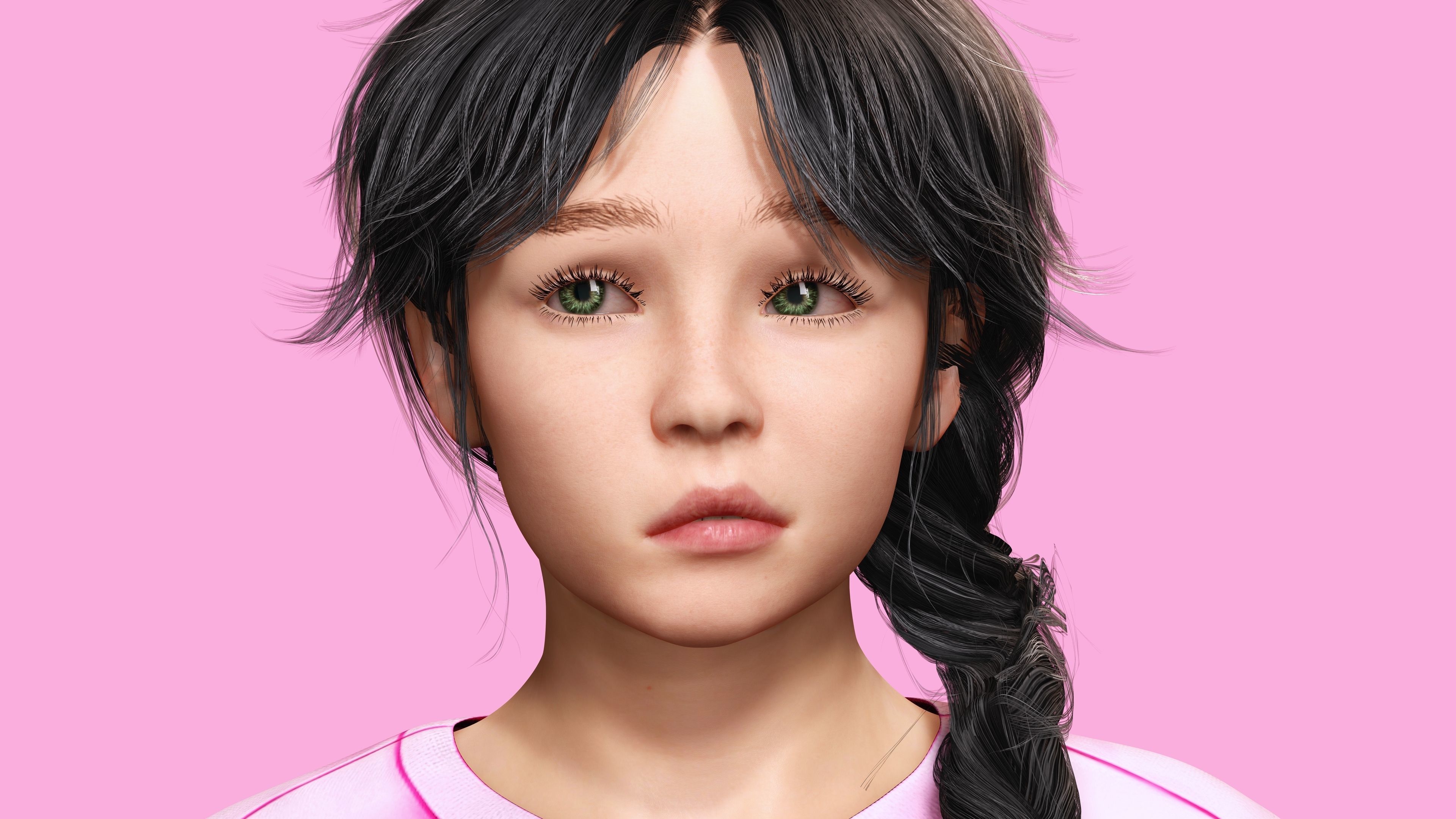Merry-realistic sweet girl Low-poly 3D model_8