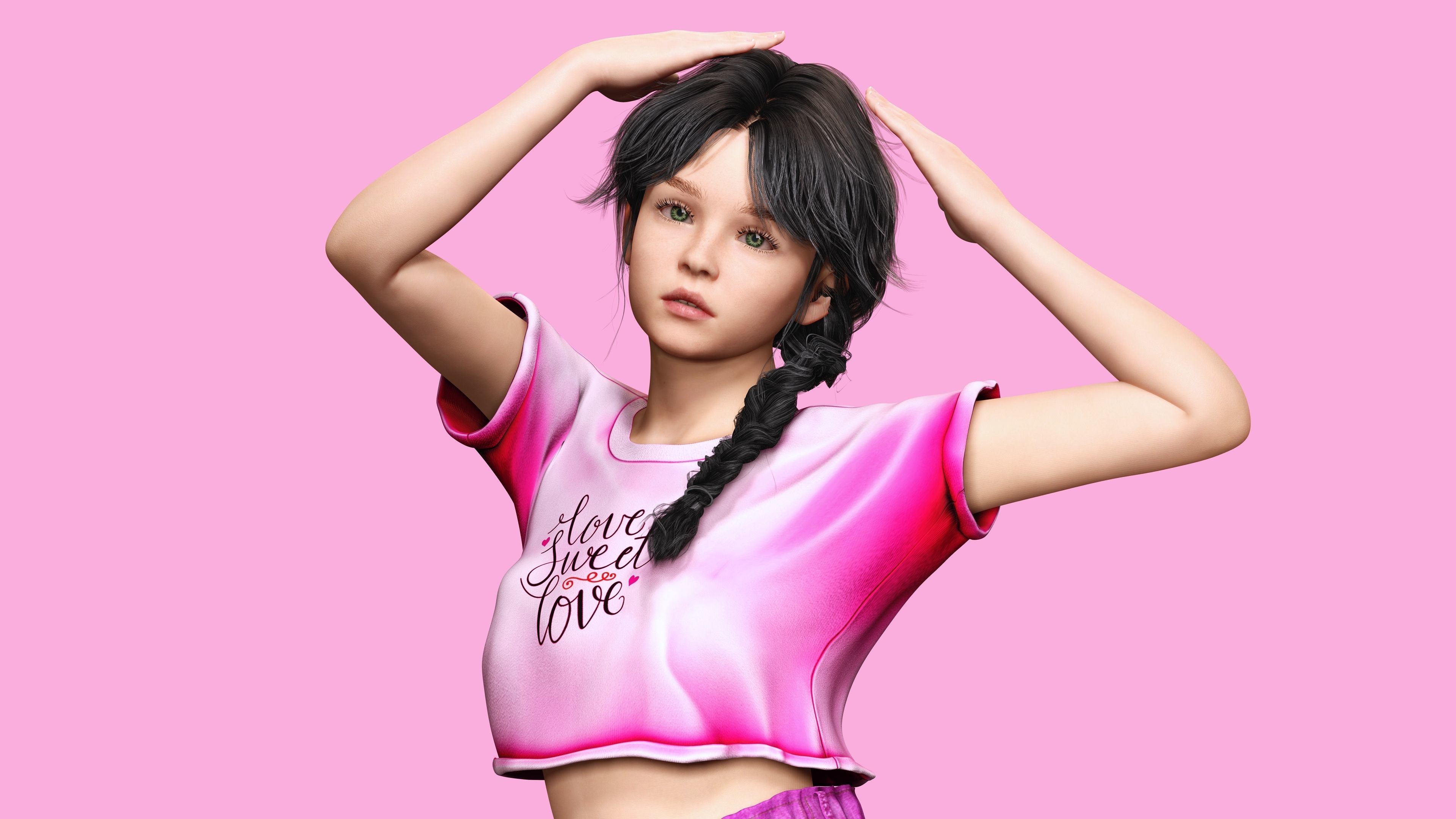 Merry-realistic sweet girl Low-poly 3D model_11