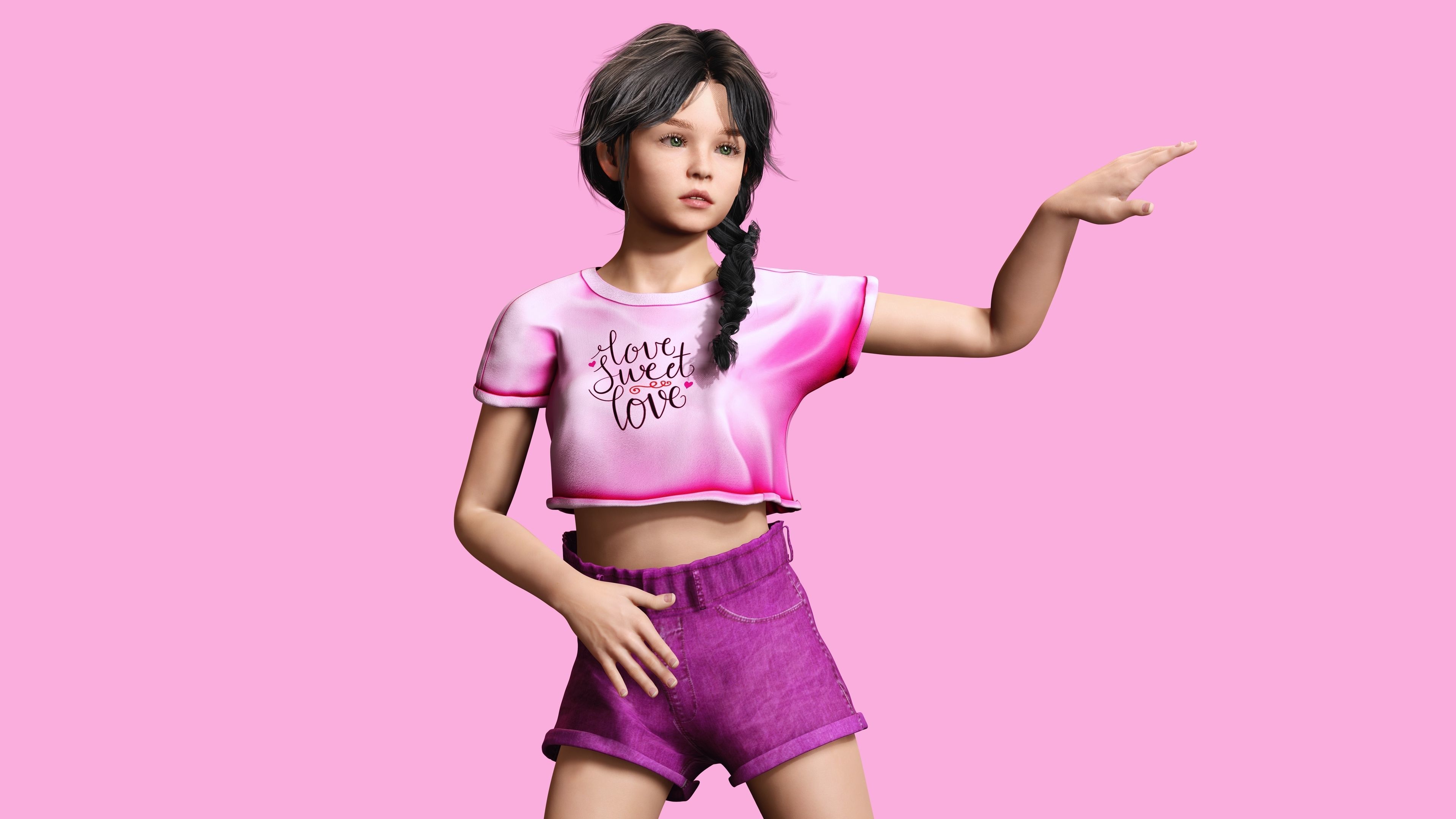 Merry-realistic sweet girl Low-poly 3D model_12