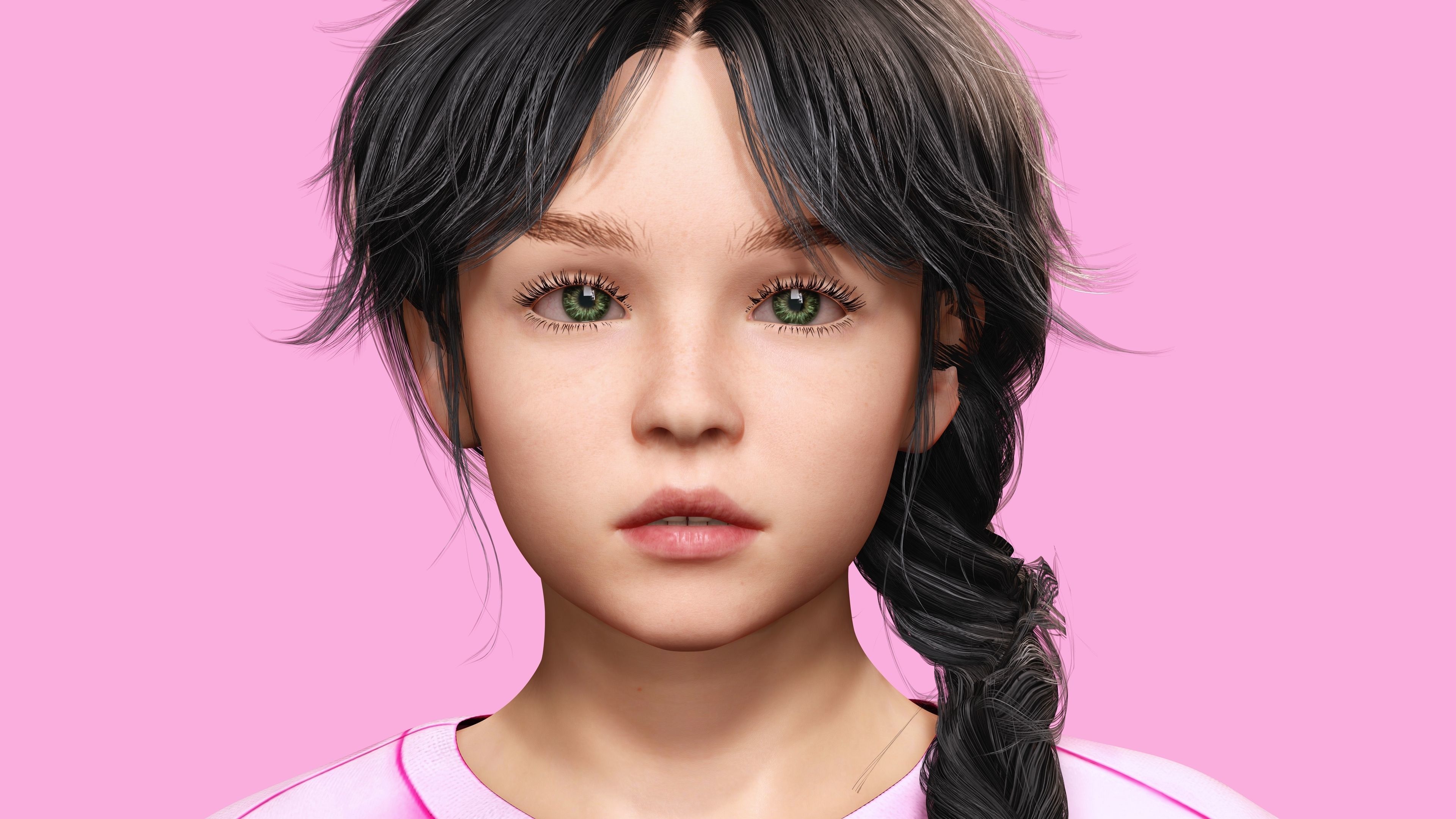 Merry-realistic sweet girl Low-poly 3D model_6