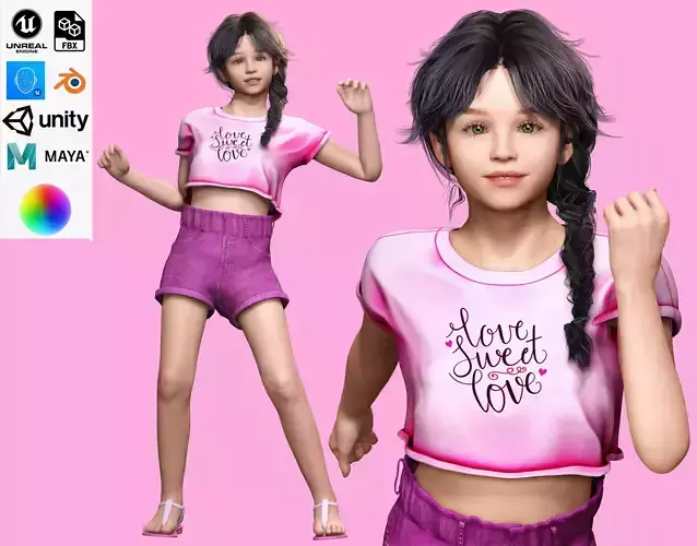 Merry-realistic sweet girl Low-poly 3D model
