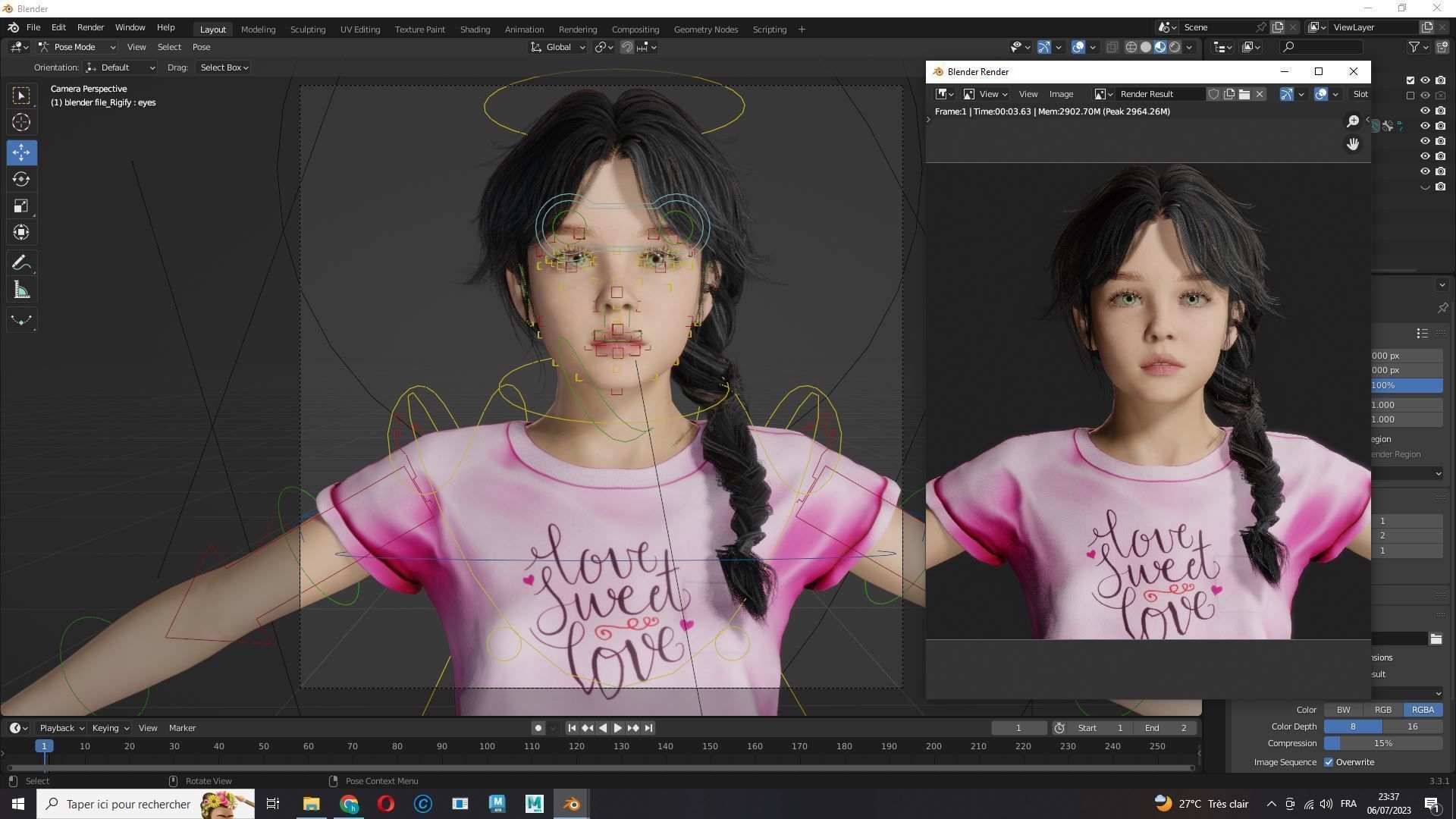 Merry-realistic sweet girl Low-poly 3D model_17