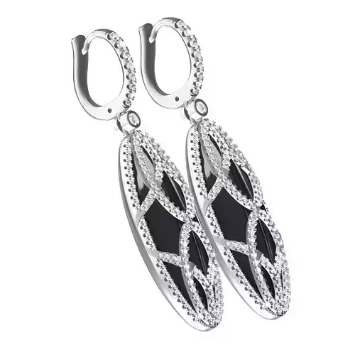 Black Onyx and Diamond Dangle Hoop Earring