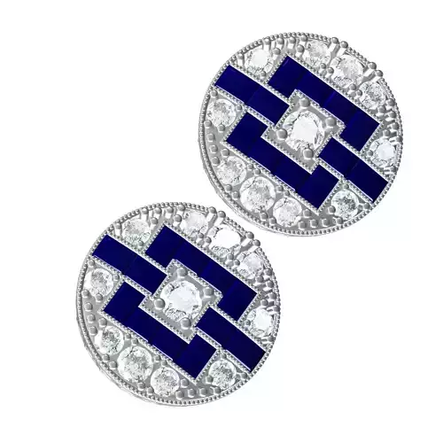 Blue Sapphire and Diamond Art Deco Stud Earring