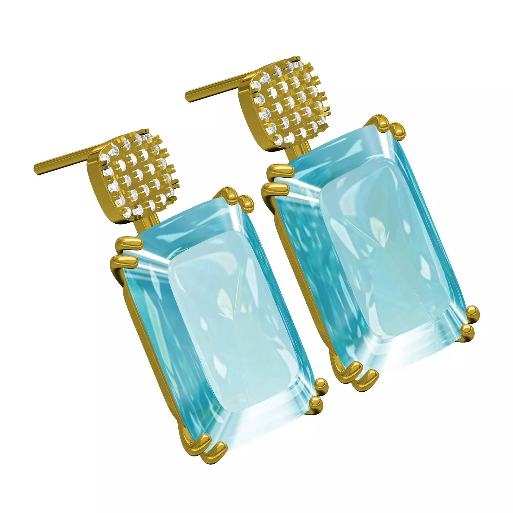 Aquamarine Emerald Stone Long Dangle Earring 3D print model