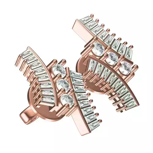 Baguette and Round Diamond Stud Earring