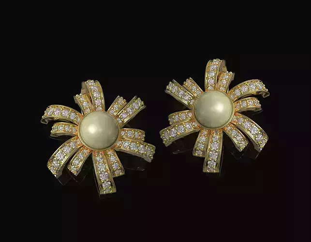 Pearl fan earrings 3D print model