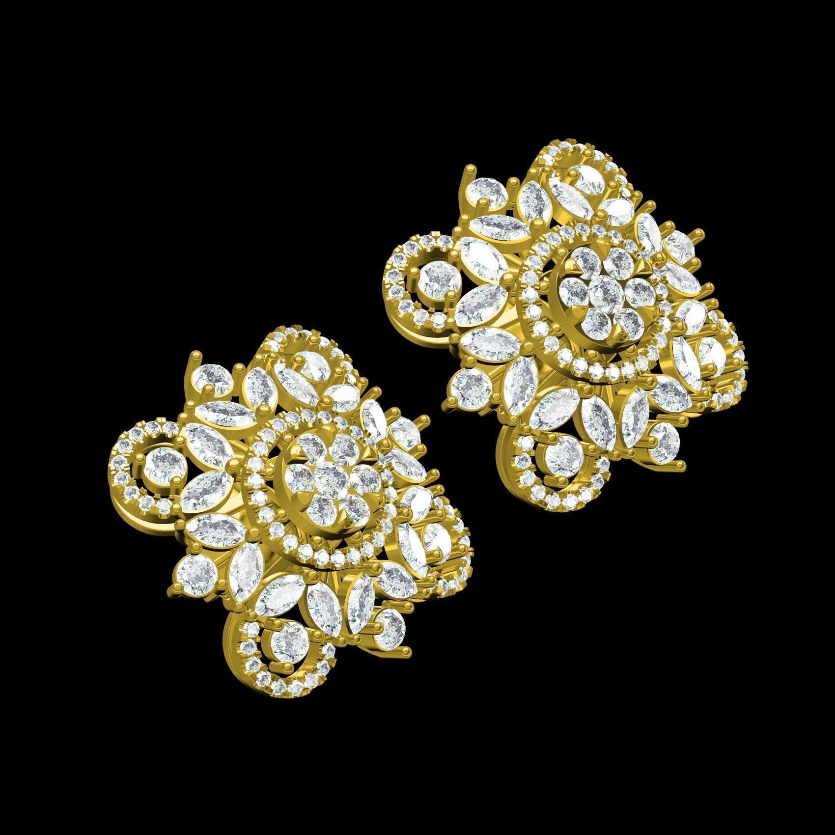 Round and Marquise Diamond Cluster Earring 3D print model_10