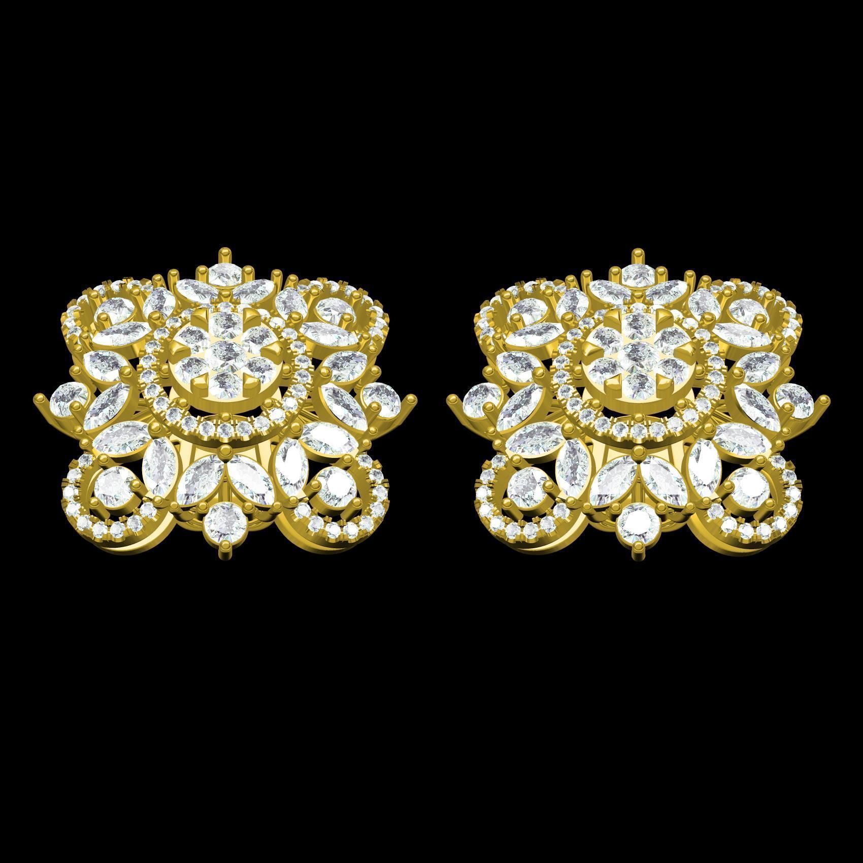 Round and Marquise Diamond Cluster Earring 3D print model_8