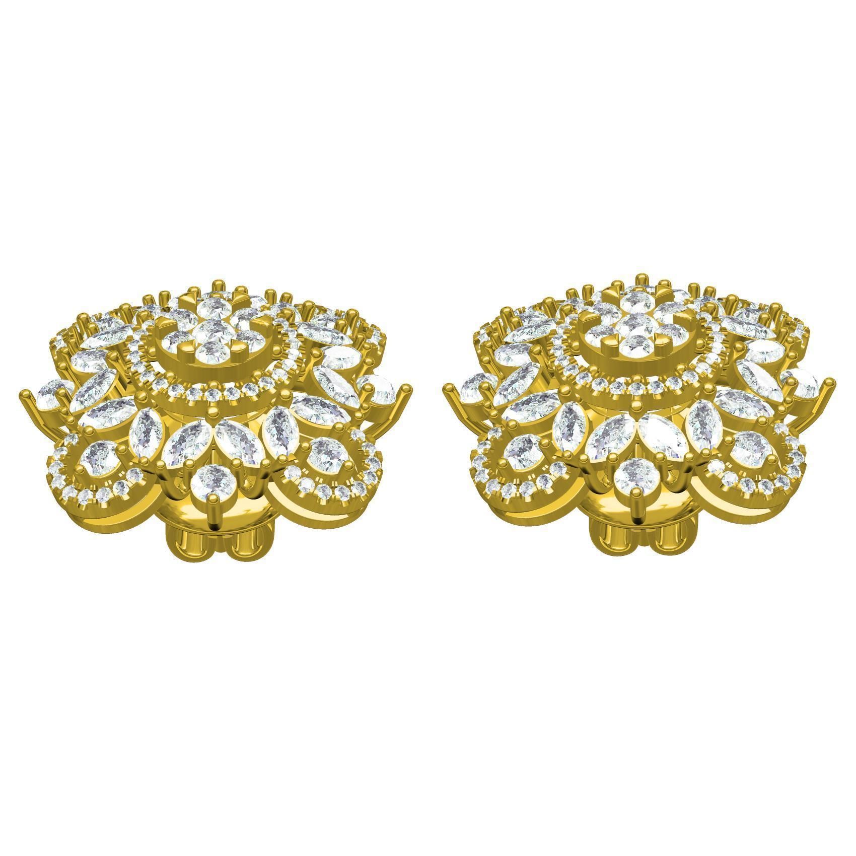 Round and Marquise Diamond Cluster Earring 3D print model_2