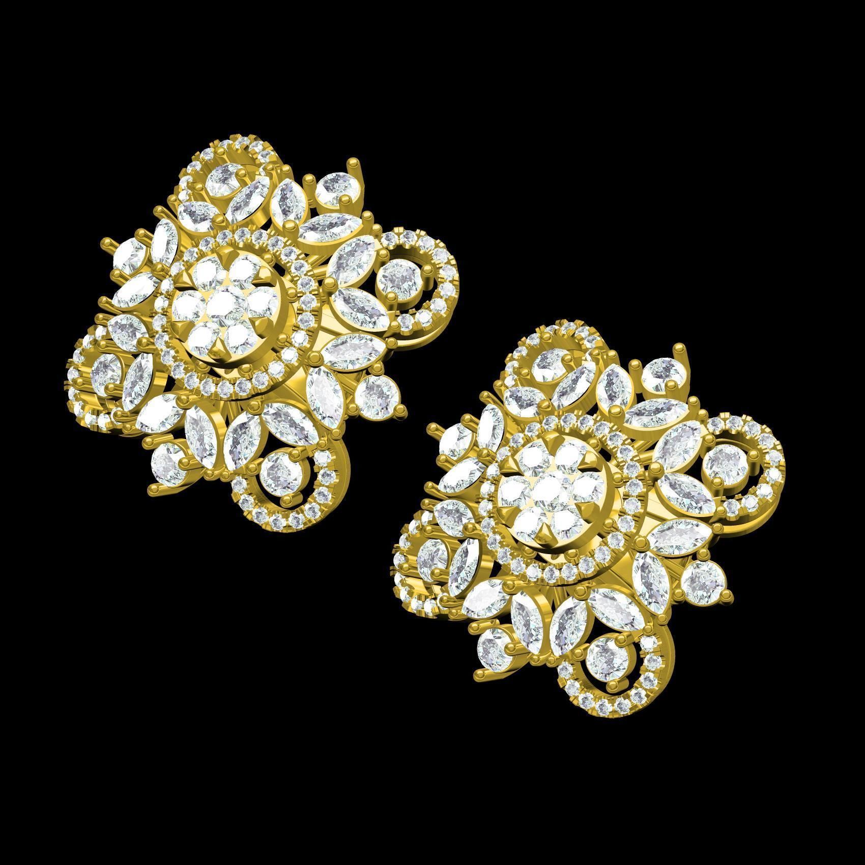 Round and Marquise Diamond Cluster Earring 3D print model_9