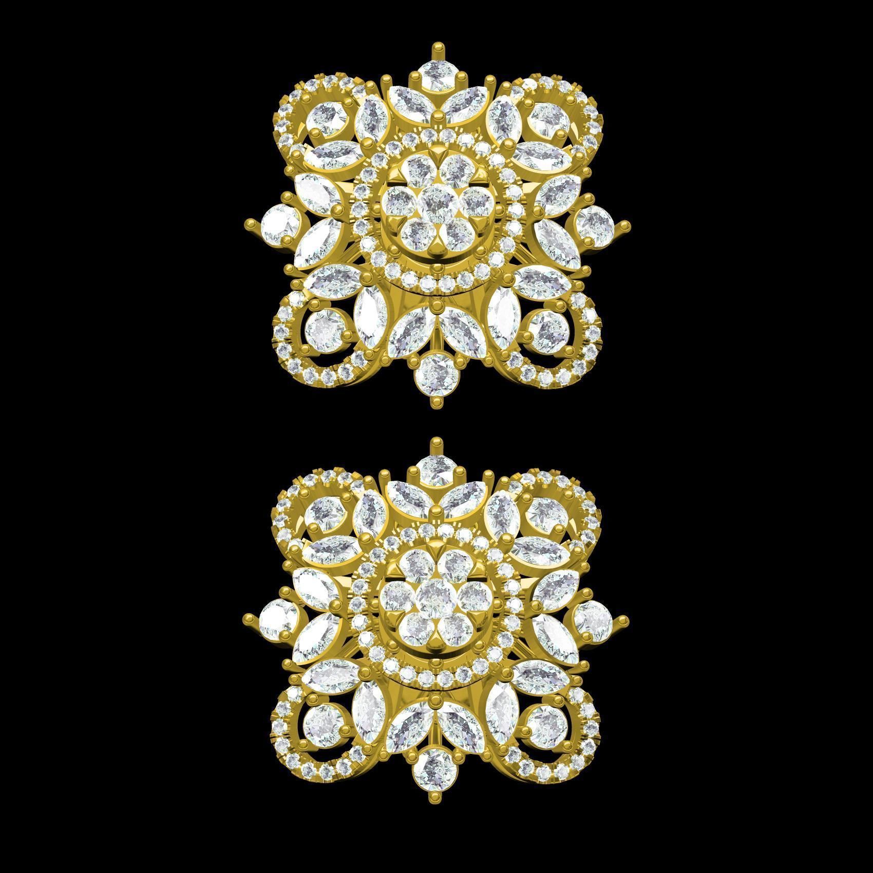 Round and Marquise Diamond Cluster Earring 3D print model_11