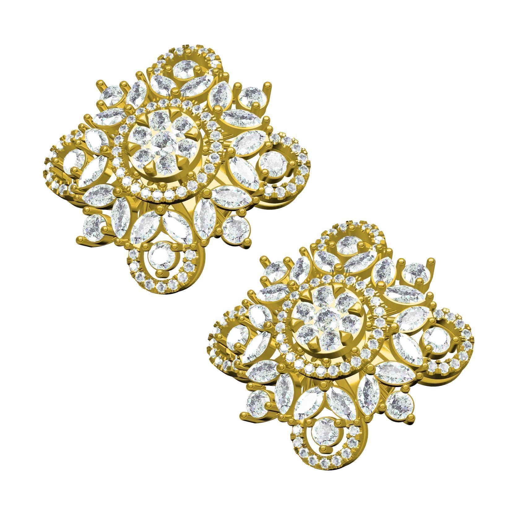 Round and Marquise Diamond Cluster Earring 3D print model_1