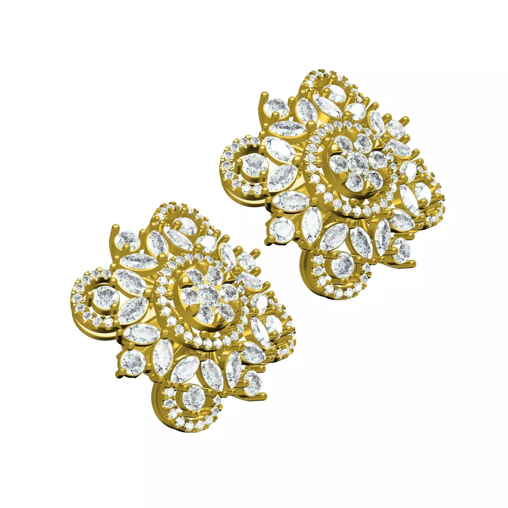 Round and Marquise Diamond Cluster Earring 3D print model_0